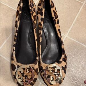 Tory Burch Animal Print Flats with Gold Accents